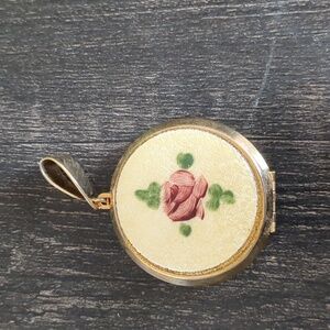 Vintage Pink Flower Guilloche Large Enamel Locket